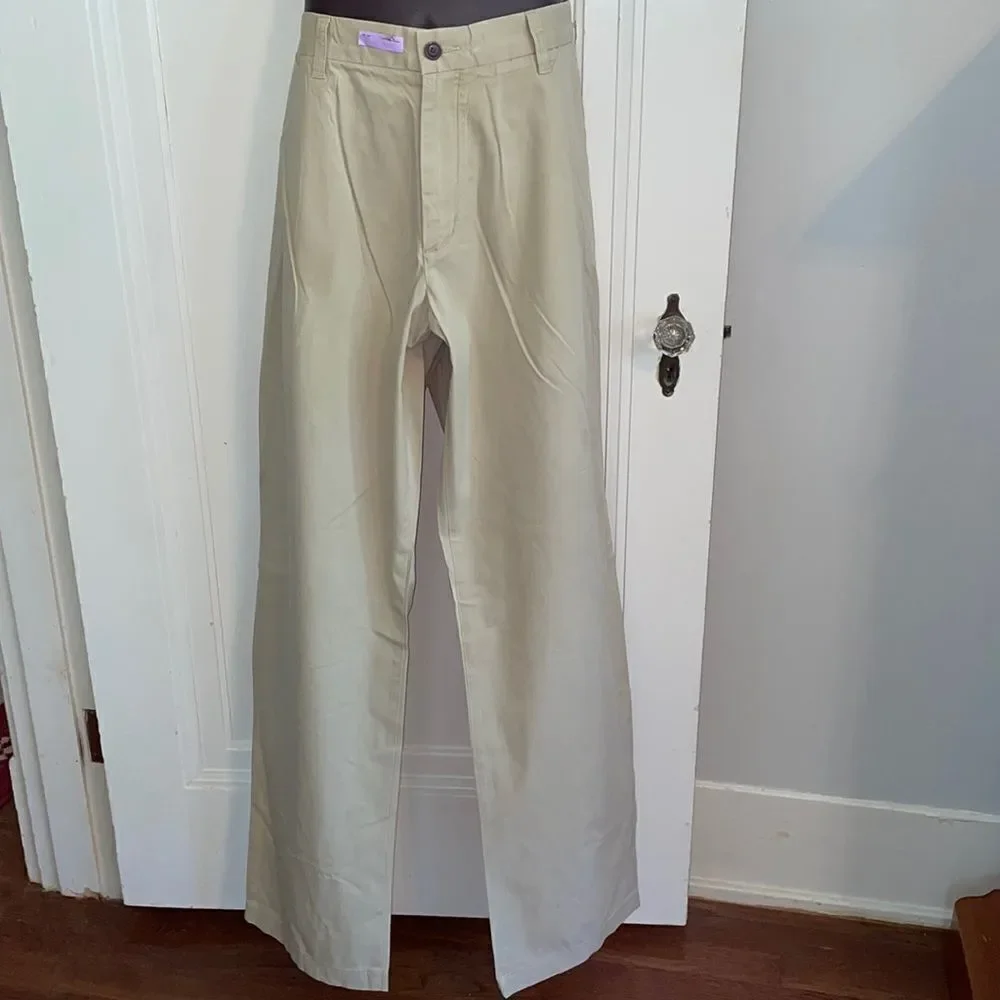 Lands End Traditional Fit cotton/spandex flat front khaki pants